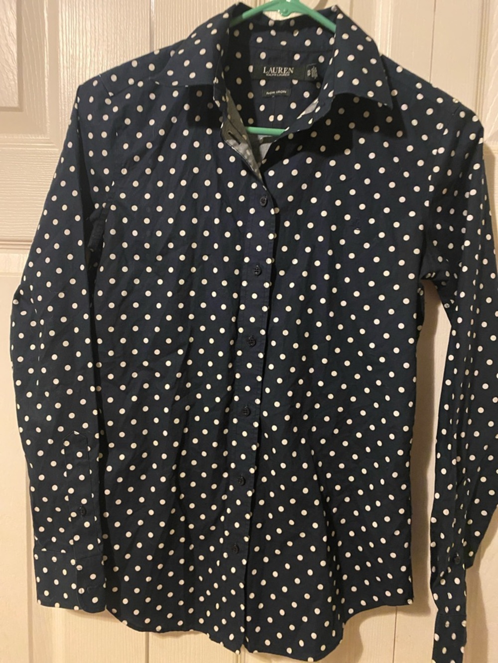 Lauren Ralph Lauren- Black Label- Navy and White Polka Dot Shirt